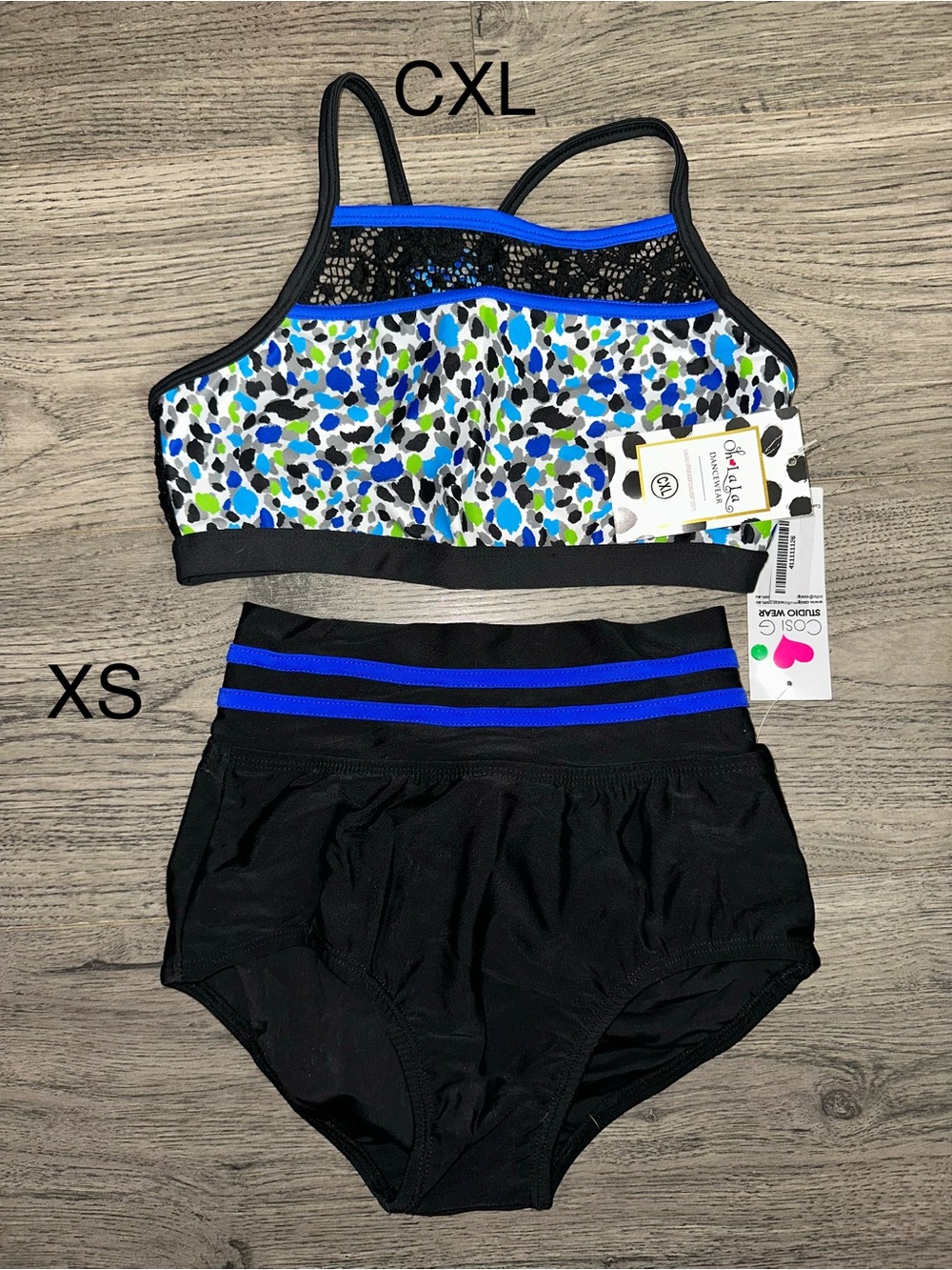 Girls Black & Blue Two-Piece dance set. Fits as AXS